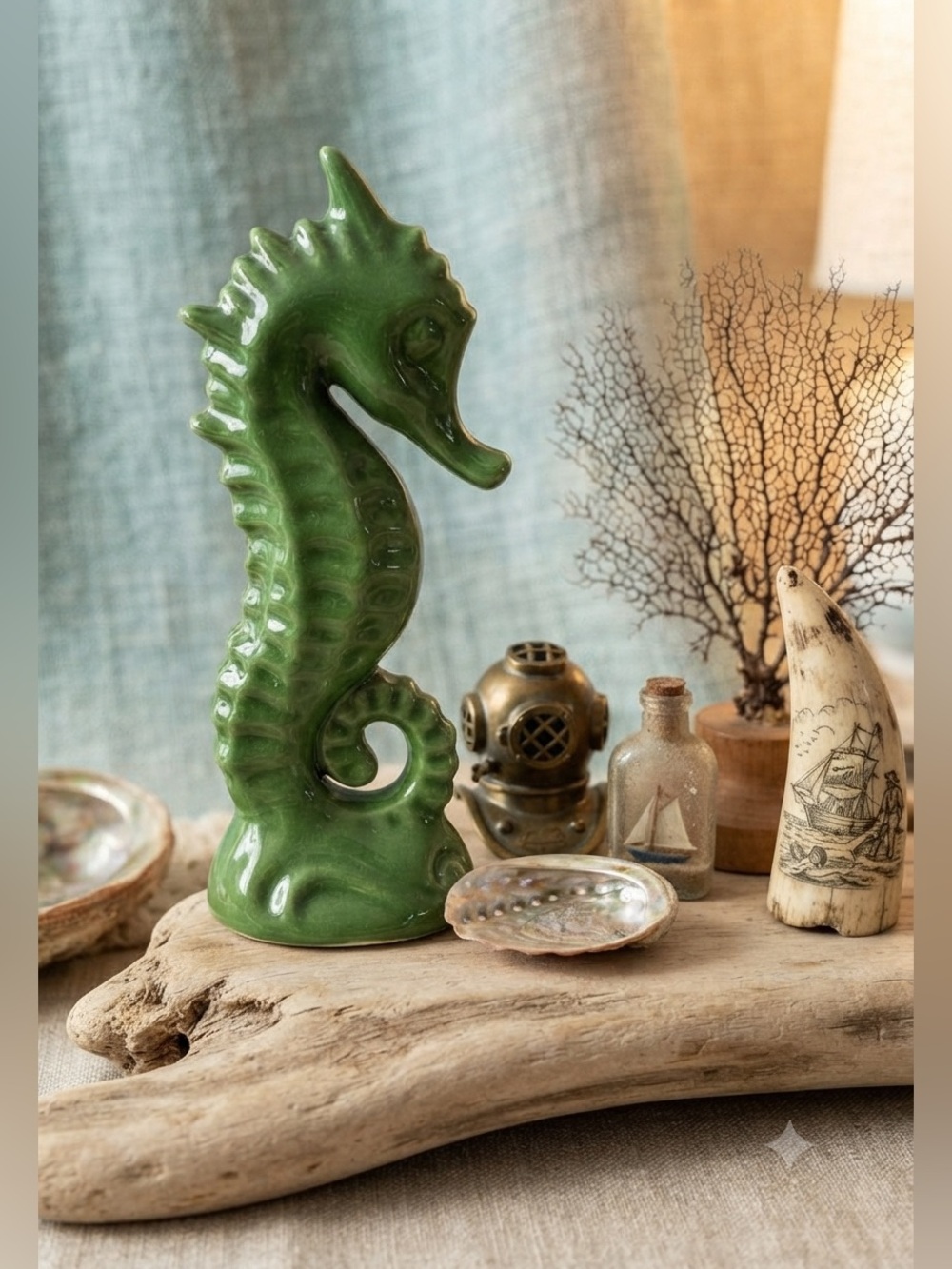 Mid 20th Century French Style Majolica Seahorse Statue